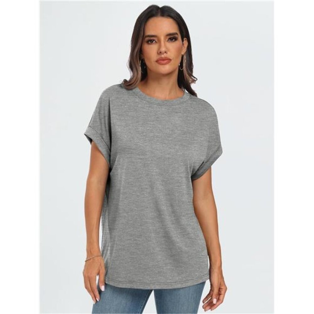 Womens Summer Tops Outfits Spring Casual Dressy T Shirts Workout Light Grey - Picture 2 of 7
